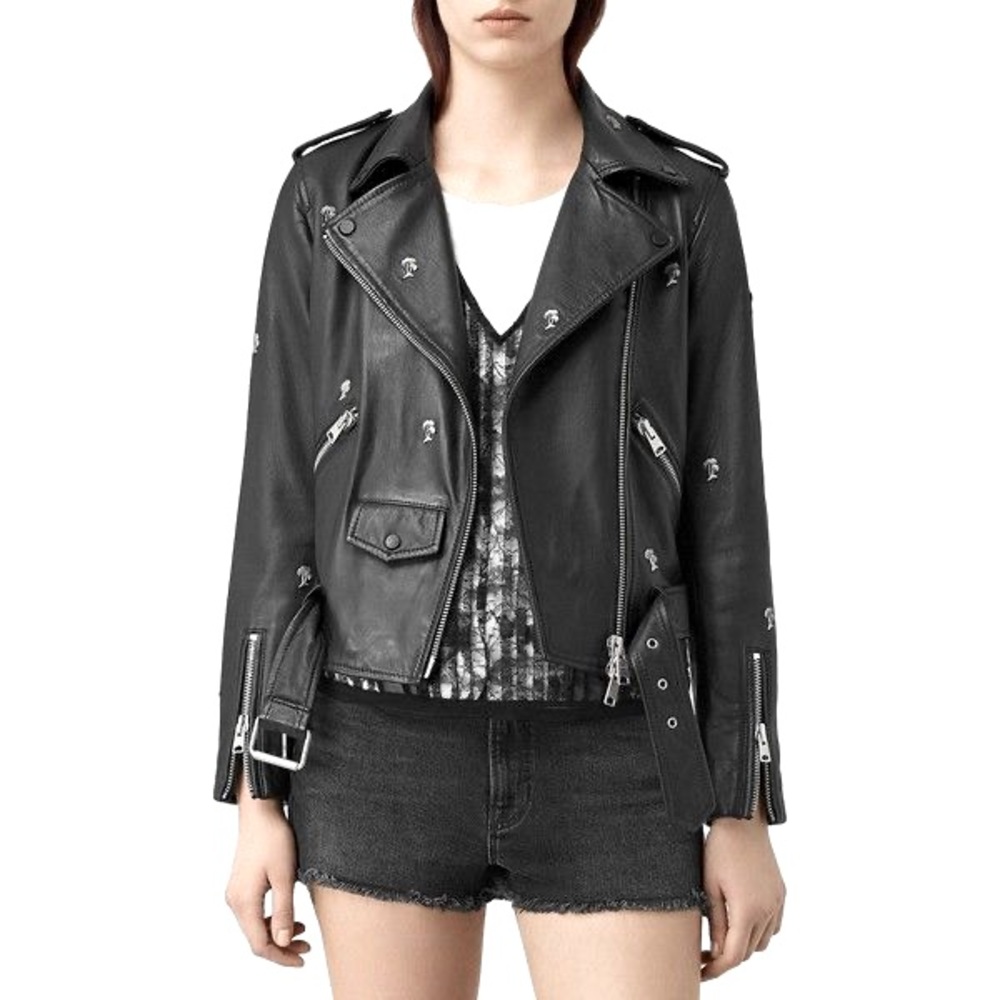 ALL SAINTS Palm Tree Black Leather Jacket